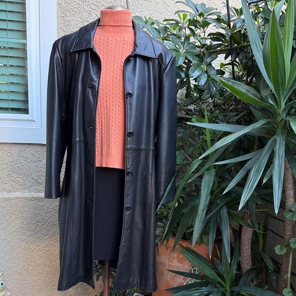 Vintage Exit USA Women's Black Leather Belted Coat